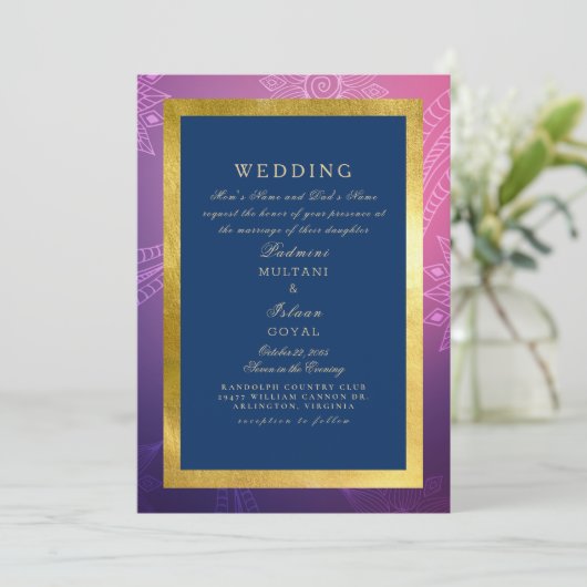 Blauw, roze en goudbruin Indische stijl Kaart (Staand voorkant)