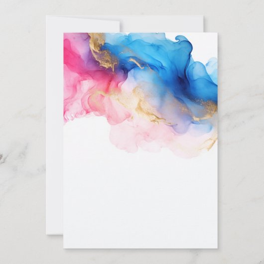 Blauw Roze en Gouden Waterverf Baby Gender Reveal Kaart (Achterkant)