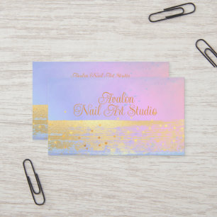 Blauw roze en gouden Waterverf nagelart Studio Visitekaartje