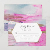 Blauw Roze en Gouden Waterverf RSVP-kaarten Kaart (Voorkant / Achterkant)
