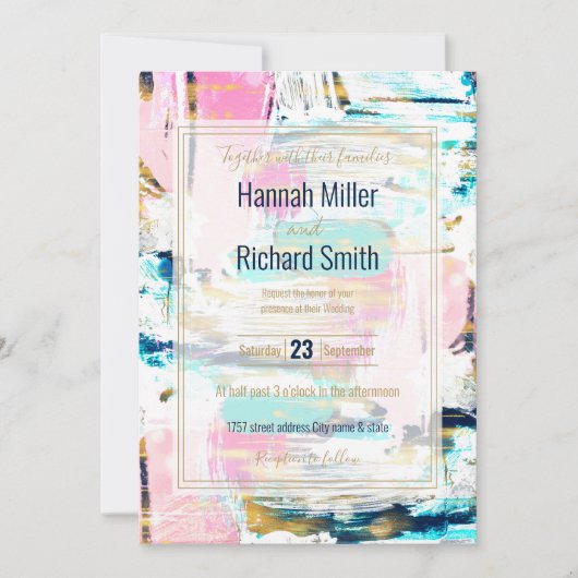 Blauw roze en goudpenseel schilderen kaart (Voorkant)