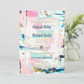 Blauw roze en goudpenseel schilderen kaart (Staand voorkant)