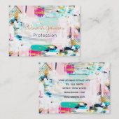 Blauw roze en goudpenseel schilderen visitekaartje (Voorkant / Achterkant)