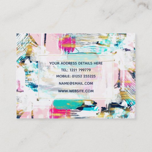 Blauw roze en goudpenseel schilderen visitekaartje (Achterkant)