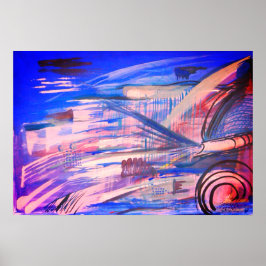 Blauw roze en grijs Abstract Poster