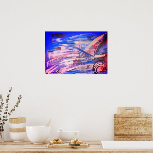 Blauw roze en grijs Abstract Poster (Keuken)