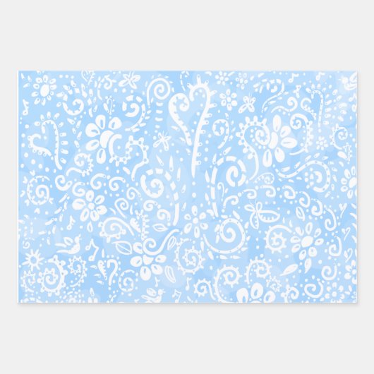 Blauw, roze en groen pastelpaisley inpakpapier (Voorkant)