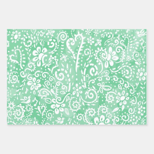 Blauw, roze en groen pastelpaisley inpakpapier (Voorkant 3)