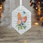 Blauw roze en Oranje Bouquet op wit hout Glas Ornament