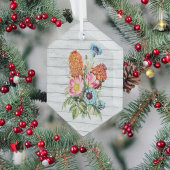 Blauw roze en Oranje Bouquet op wit hout Glas Ornament