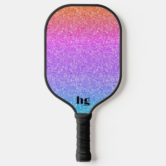 Blauw roze en oranje glitter textuur afbeelding pickleball paddle (Voorkant)