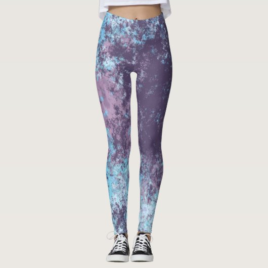 Blauw roze en Paars abstract Leggings (Voorkant)
