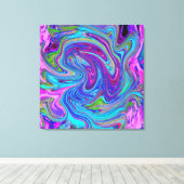 Blauw, Roze en Paarse Groovy Abstracte Retro Kunst Canvas Afdruk (Insitu (Houten vloer))