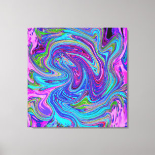 Blauw, Roze en Paarse Groovy Abstracte Retro Kunst Canvas Afdruk