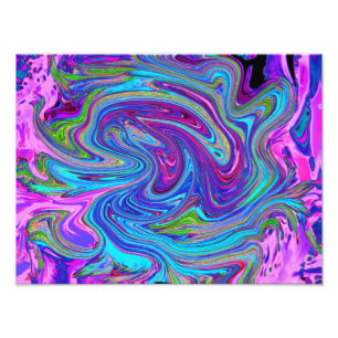 Blauw, Roze en Paarse Groovy Abstracte Retro Kunst Foto Afdruk
