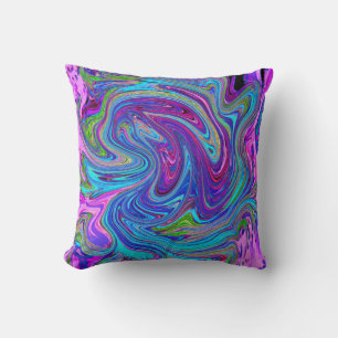 Blauw, Roze en Paarse Groovy Abstracte Retro Kunst Kussen