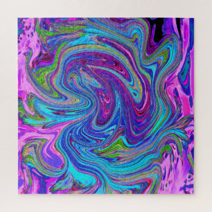 Blauw, Roze en Paarse Groovy Abstracte Retro Kunst Legpuzzel