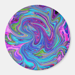 Blauw, Roze en Paarse Groovy Abstracte Retro Kunst Magneet
