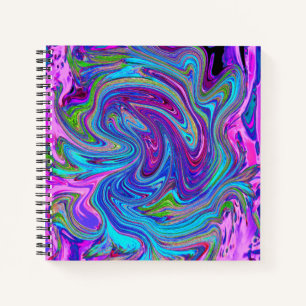 Blauw, Roze en Paarse Groovy Abstracte Retro Kunst Notitieboek