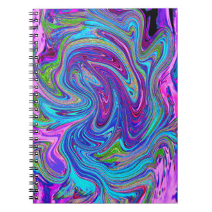 Blauw, Roze en Paarse Groovy Abstracte Retro Kunst Notitieboek