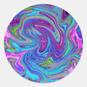 Blauw, Roze en Paarse Groovy Abstracte Retro Kunst Ronde Sticker