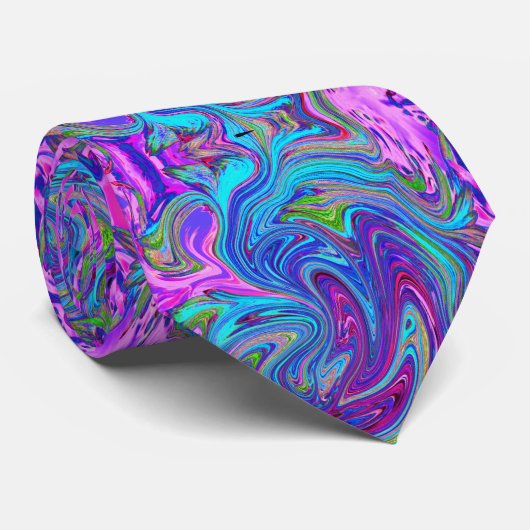 Blauw, Roze en Paarse Groovy Abstracte Retro Kunst Stropdas (Opgerold)