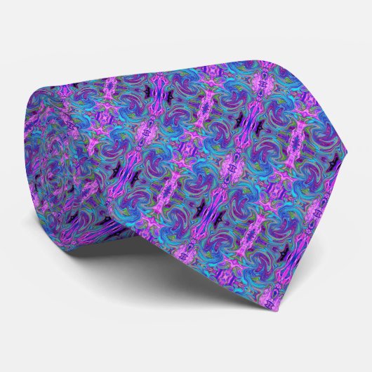 Blauw, Roze en Paarse Groovy Abstracte Retro Kunst Stropdas (Opgerold)