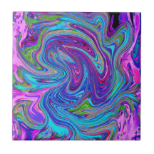 Blauw, Roze en Paarse Groovy Abstracte Retro Kunst