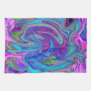 Blauw, Roze en Paarse Groovy Abstracte Retro Kunst Theedoek
