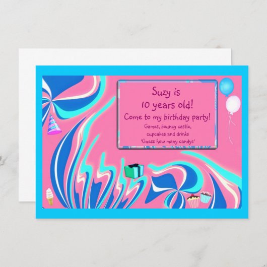 Blauw, roze en waterige fantasie kaart (Voorkant / Achterkant)