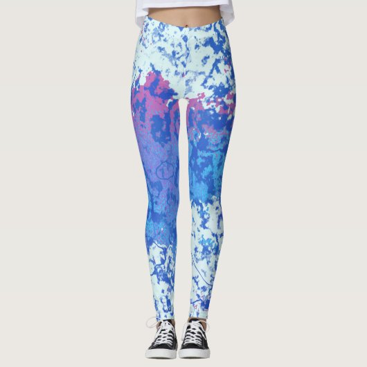 Blauw roze en wit abstract leggings (Voorkant)