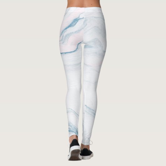 Blauw roze en wit marmeren steen leggings (Achterkant)