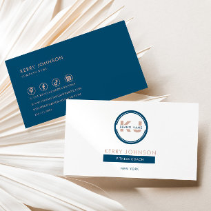 Blauw Roze en Wit Minimalistische Fitness Coach Visitekaartje