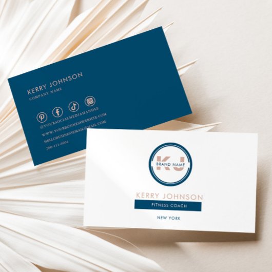 Blauw Roze en Wit Minimalistische Fitness Coach Visitekaartje