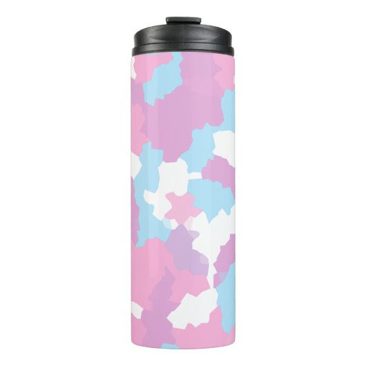 Blauw Roze en Wit Pastel Camo Abstract Thermosbeker (Voorkant)