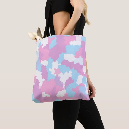 Blauw Roze en Wit Pastel Camo Abstract Tote Bag (Dichtbij)