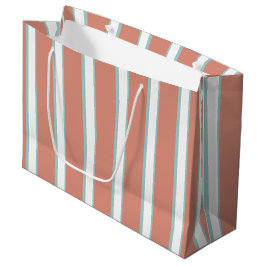 Blauw, roze en wit streepjespatroon groot cadeauzakje