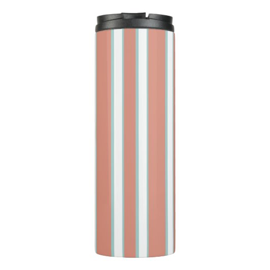 Blauw, roze en wit streepjespatroon thermosbeker (Achterkant)