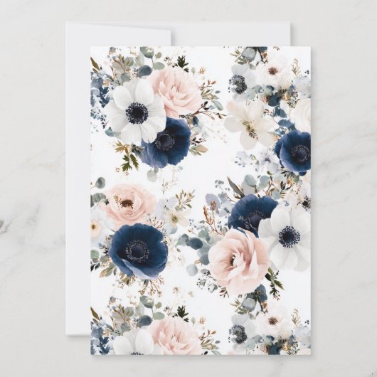 Blauw, Roze en Witte Anemoon Krans Trouwen Kaart (Achterkant)