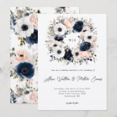 Blauw, Roze en Witte Anemoon Krans Trouwen Kaart (Voorkant / Achterkant)