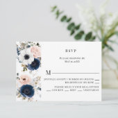 Blauw, Roze en Witte Anemoon Krans Trouwen RSVP Kaartje (Staand voorkant)
