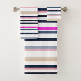 Blauw Roze en Zand Strepen Bad Handdoek
