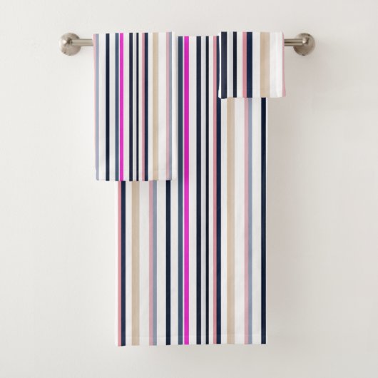 Blauw Roze en Zand Strepen Bad Handdoek (Insitu)