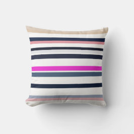 Blauw Roze en Zand Strepen Kussen