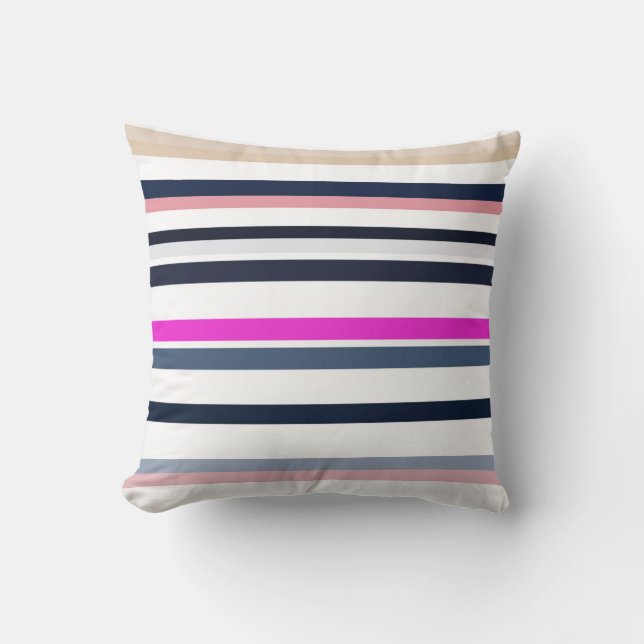 Blauw Roze en Zand Strepen Kussen (Voorkant)