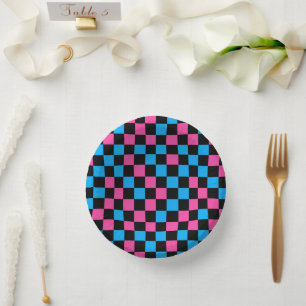 Blauw Roze En Zwart Geruit Patroon Papieren Kommen