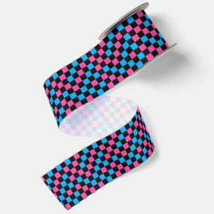 Blauw Roze En Zwart Geruit Patroon Satijnen Lint