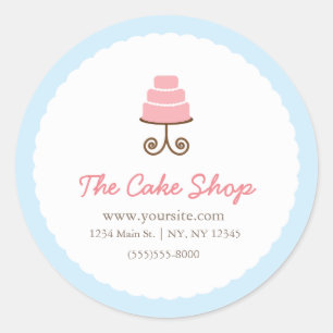 Blauw & Roze Fantasie Cake Bakkerij Sticker Etiket