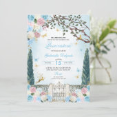 Blauw & Roze Fee Enchanted Tuin Quinceanera Kaart (Staand voorkant)