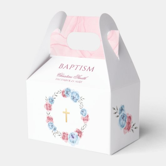 Blauw roze Floral Baby Baptisme Christening Bedankdoosjes (Achterkant)